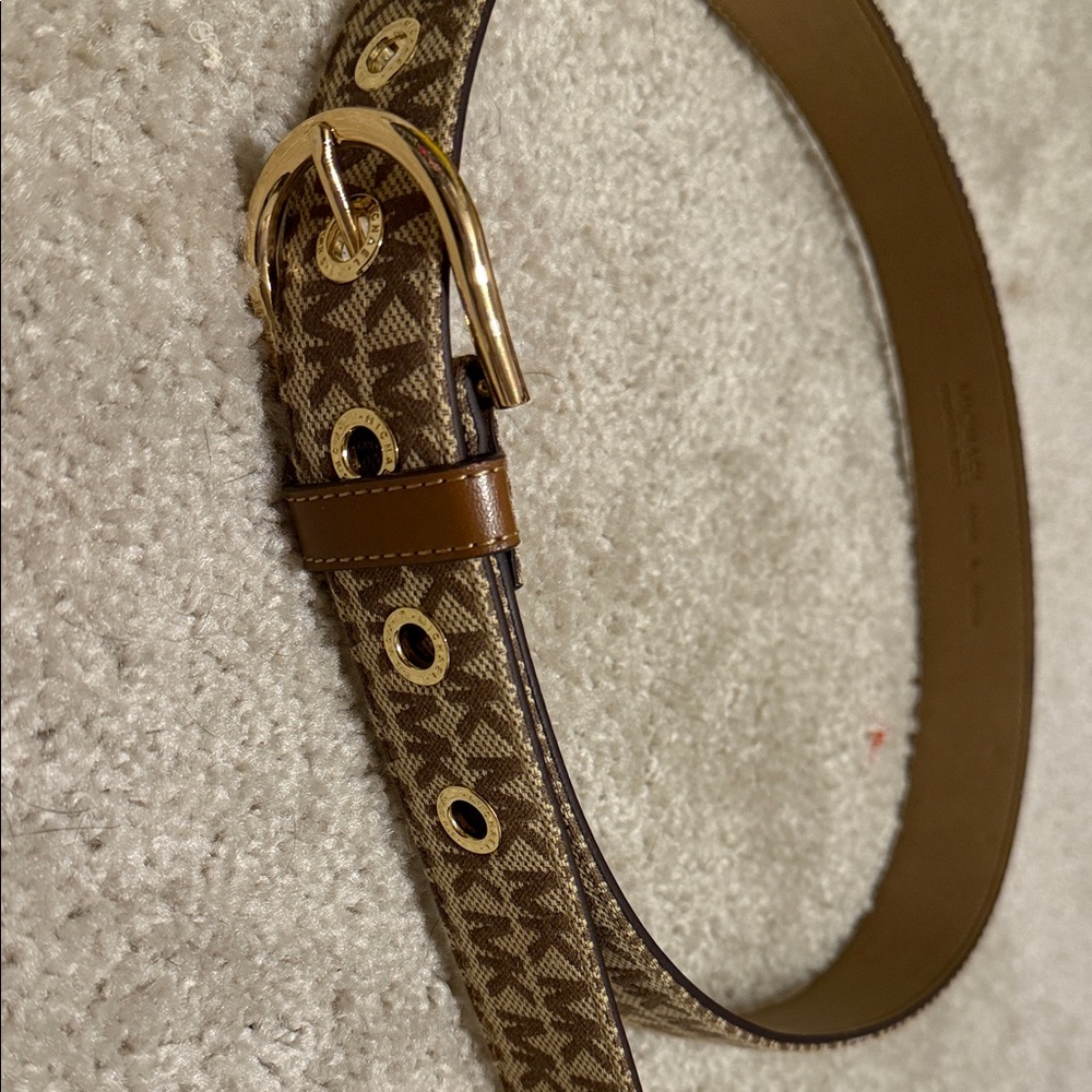Michael Kors Tan Monogram Belt with Gold Accents